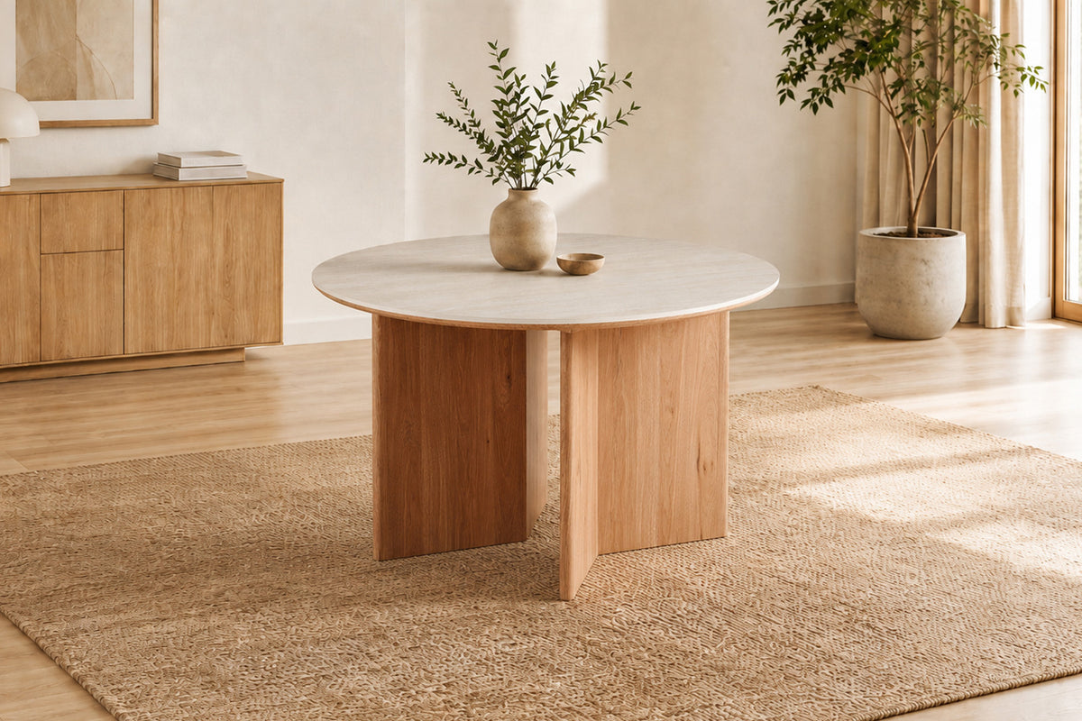 Rousseau - Table à manger ronde Matera - Pierre Beige Baroque - 75 x 120 x 120 cm
