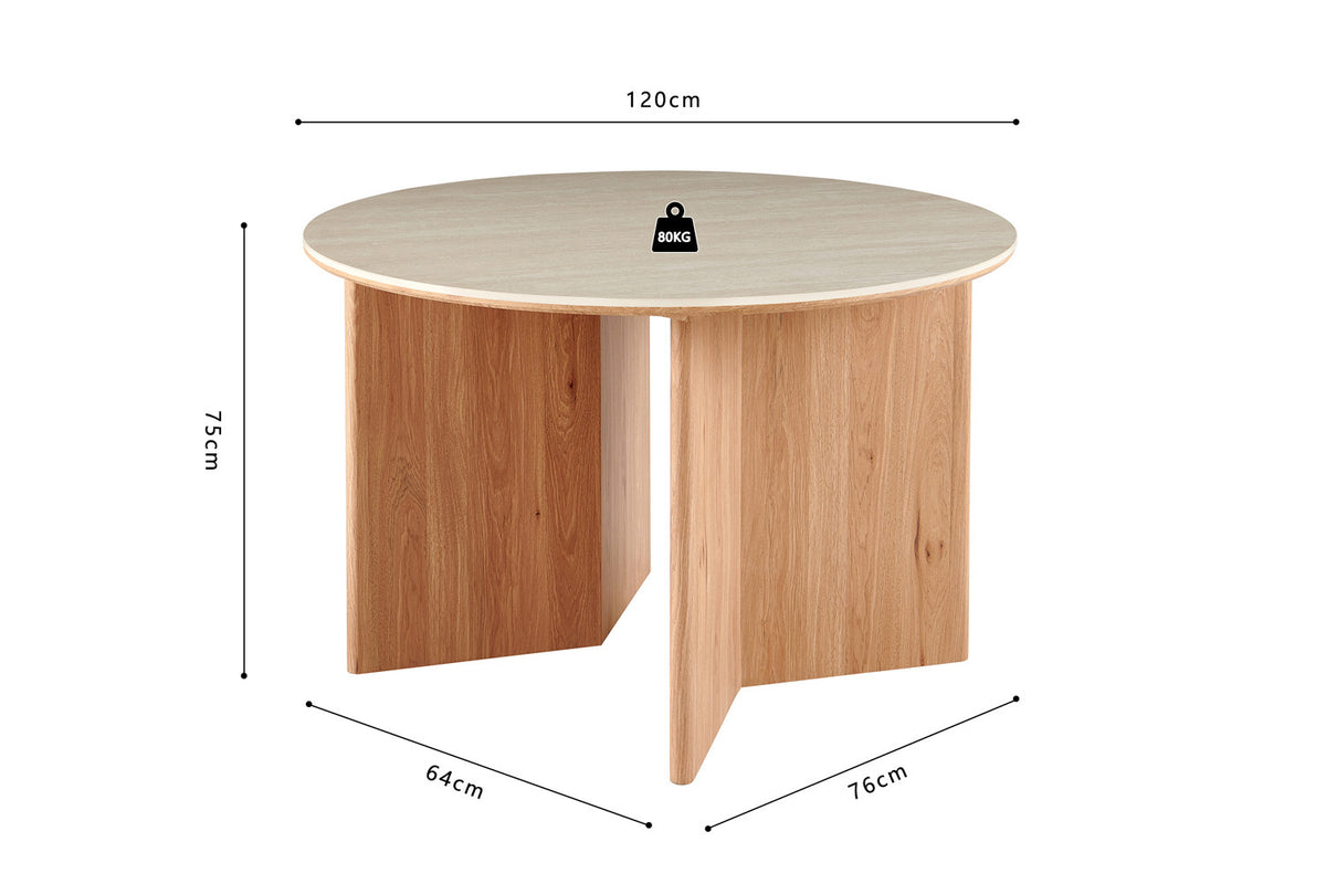 Rousseau - Table à manger ronde Matera - Pierre Beige Baroque - 75 x 120 x 120 cm
