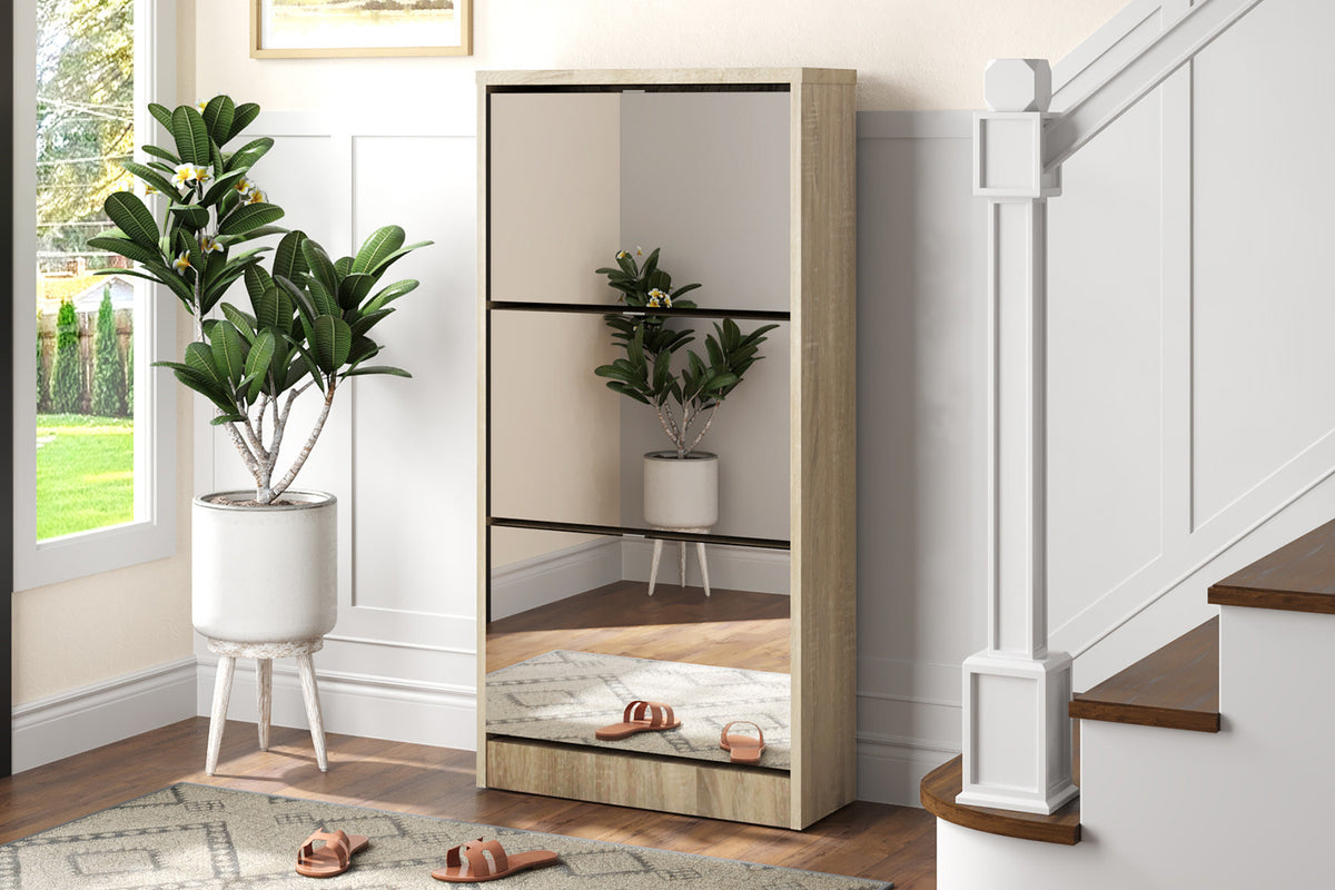 Rousseau - Schoenenkast Mex - Spiegel 3 laden Sonoma - 123 x 60.5 x 23.5 cm