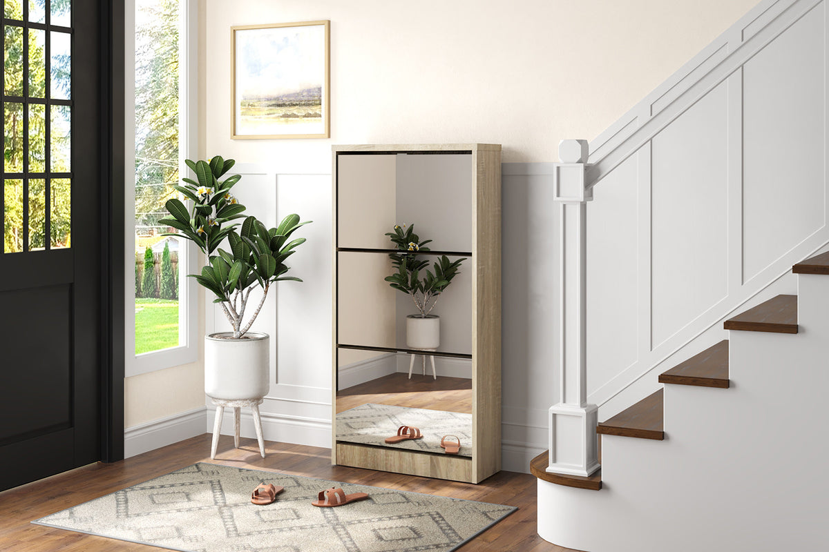 Rousseau - Schoenenkast Mex - Spiegel 3 laden Sonoma - 123 x 60.5 x 23.5 cm