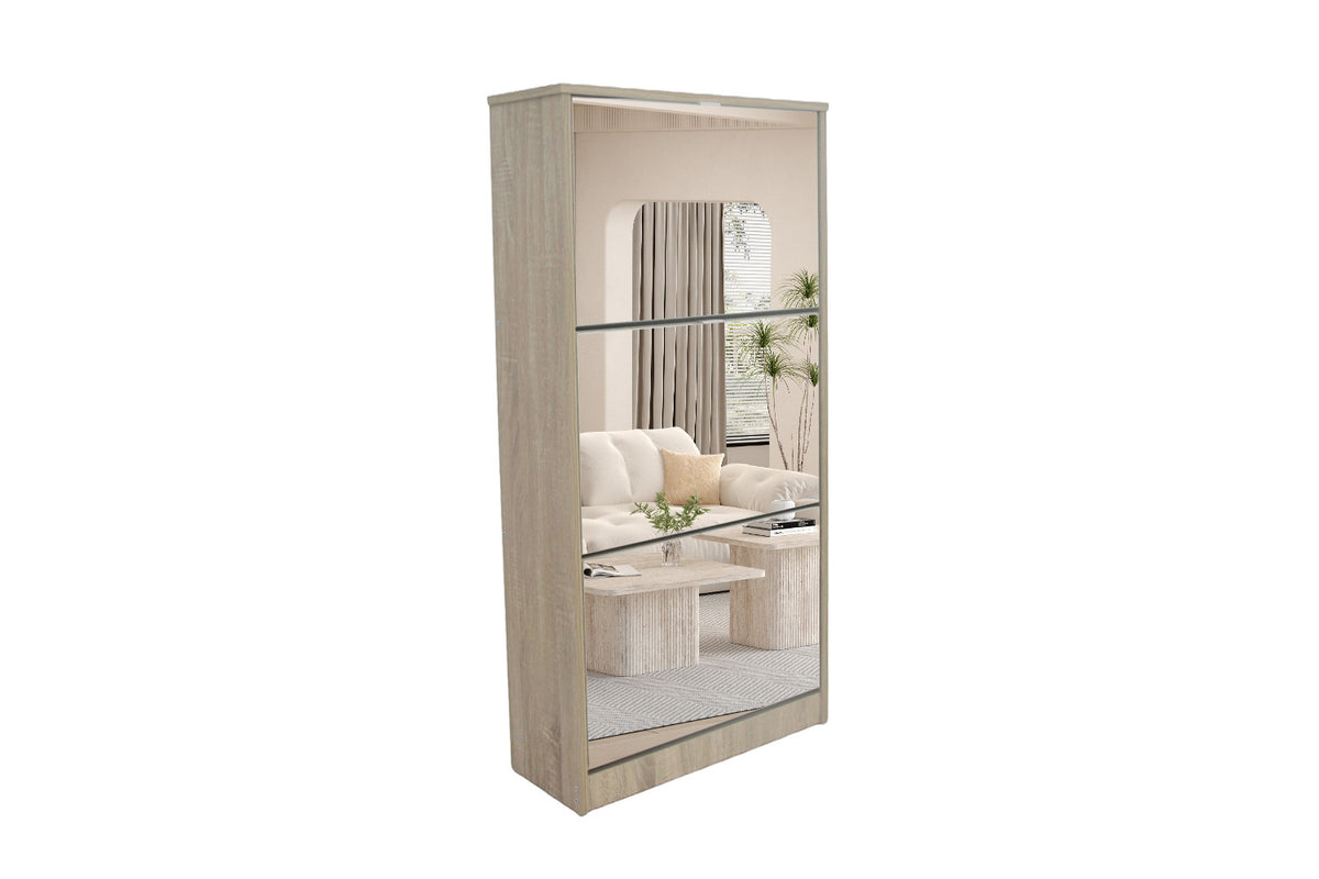 Rousseau - Schoenenkast Mex - Spiegel 3 laden Sonoma - 123 x 60.5 x 23.5 cm