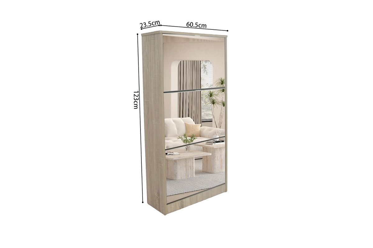 Rousseau - Schoenenkast Mex - Spiegel 3 laden Sonoma - 123 x 60.5 x 23.5 cm