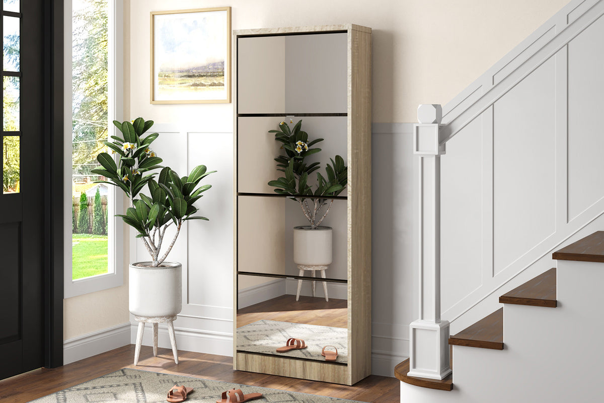 Rousseau - Schoenenkast Mex - Spiegel 4 laden Sonoma - 161 x 60.5 x 23.5 cm