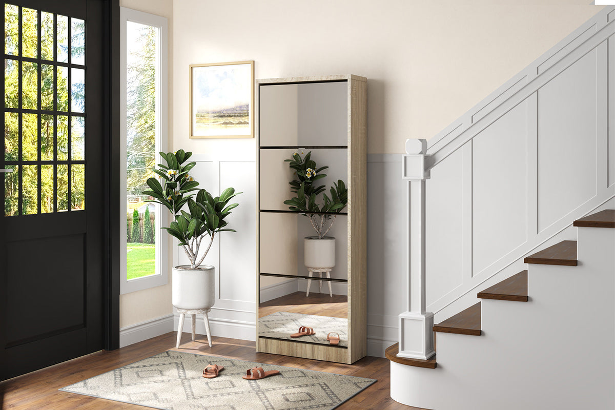 Rousseau - Schoenenkast Mex - Spiegel 4 laden Sonoma - 161 x 60.5 x 23.5 cm