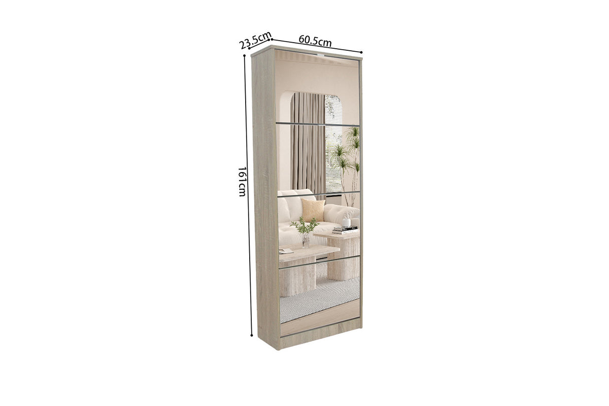 Rousseau - Schoenenkast Mex - Spiegel 4 laden Sonoma - 161 x 60.5 x 23.5 cm