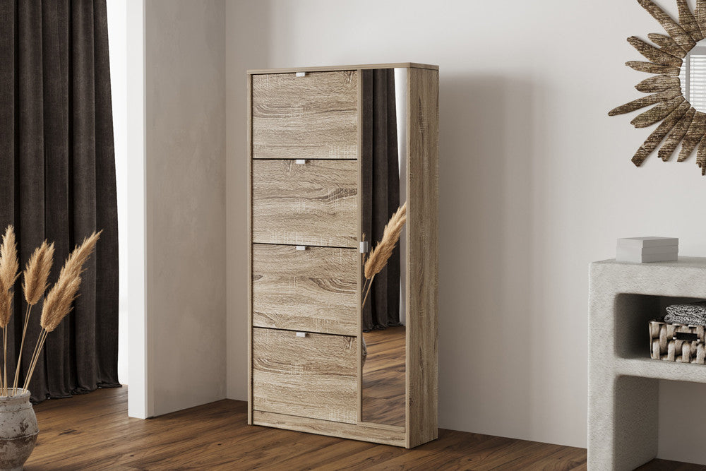 Rousseau - Schoenenkast Marcel - 4 laden en spiegeldeur Sonoma - 159 x 85 x 24 cm