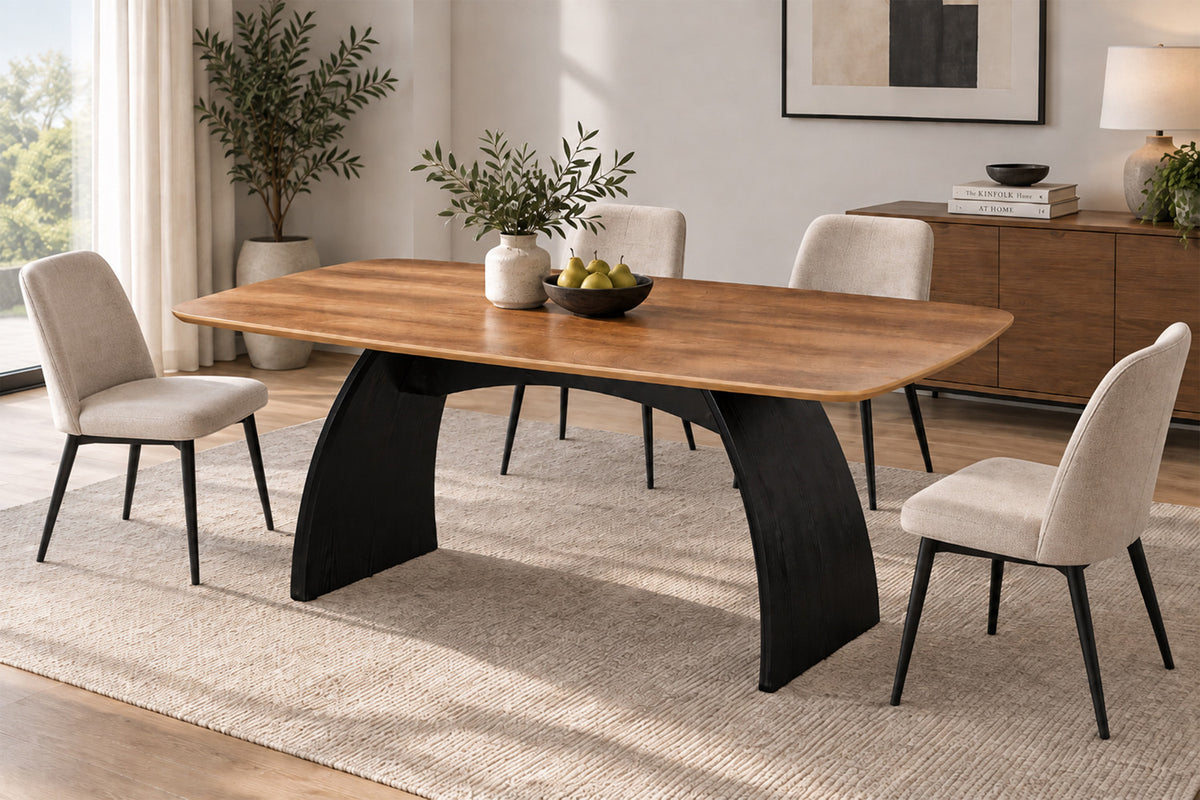 Rousseau - Table à manger Terra - Mélaminé Chêne naturel - Pied Noir - 76 x 200 x 100 cm