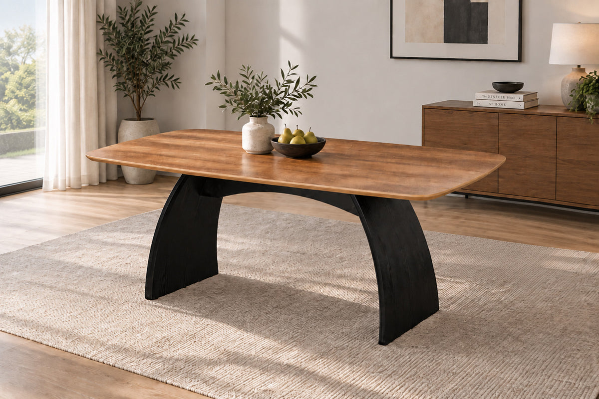Rousseau - Table à manger Terra - Mélaminé Chêne naturel - Pied Noir - 76 x 200 x 100 cm