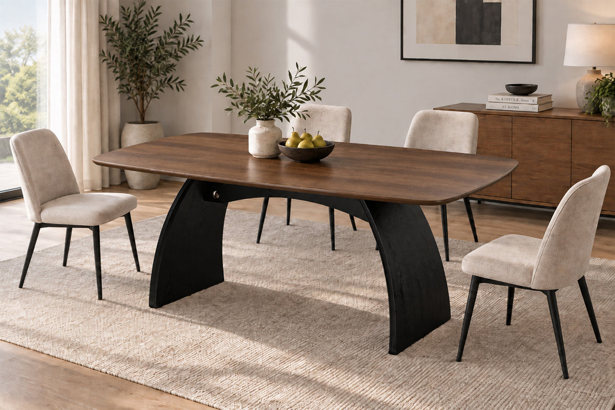 Rousseau - Table à manger Terra - Mélaminé Chêne noyer - Pied Noir - 76 x 200 x 100 cm