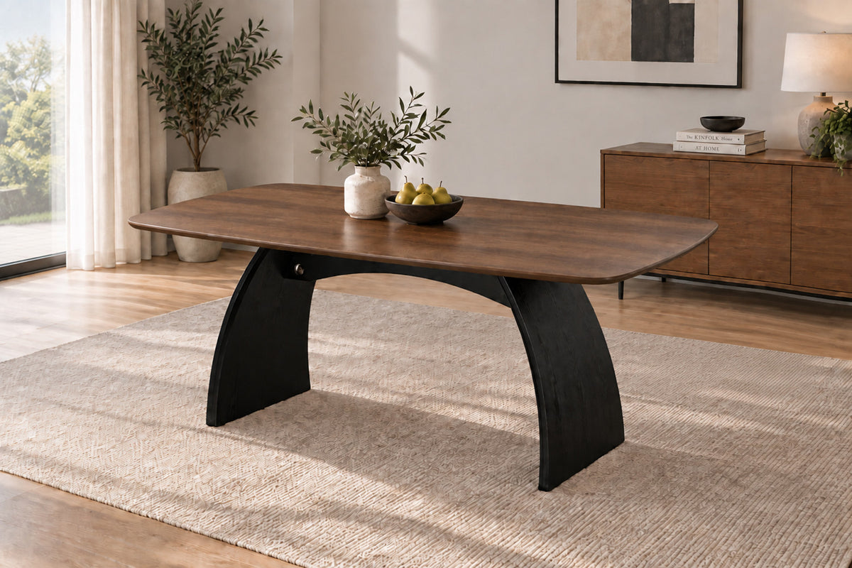 Rousseau - Table à manger Terra - Mélaminé Chêne noyer - Pied Noir - 76 x 200 x 100 cm