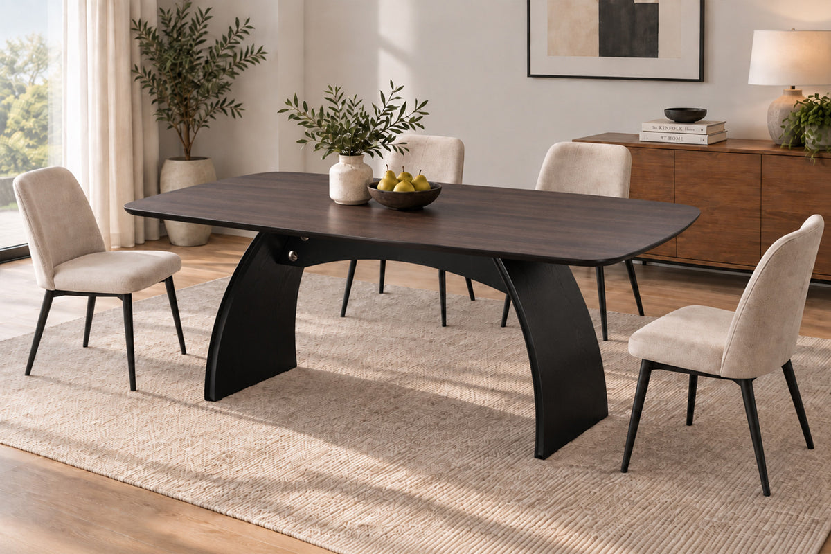 Rousseau - Table à manger Terra - Mélaminé Chêne taupe - Pied Noir - 76 x 200 x 100 cm