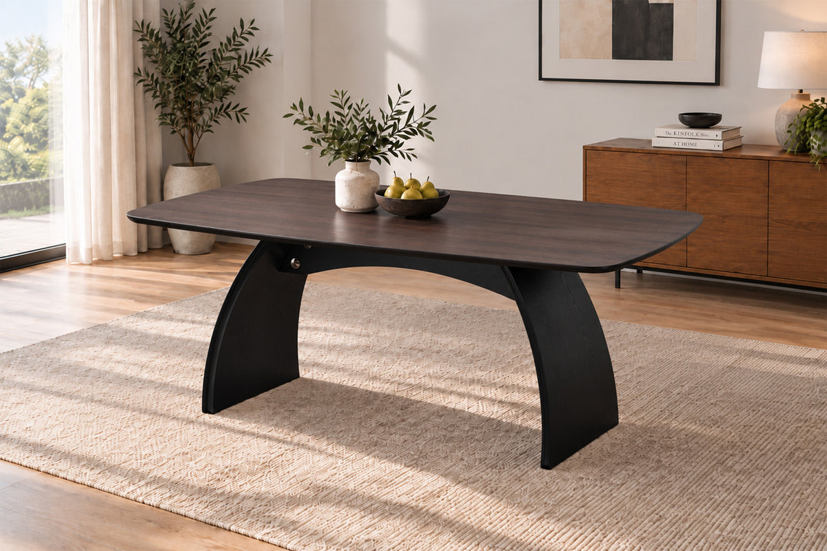 Rousseau - Table à manger Terra - Mélaminé Chêne taupe - Pied Noir - 76 x 200 x 100 cm