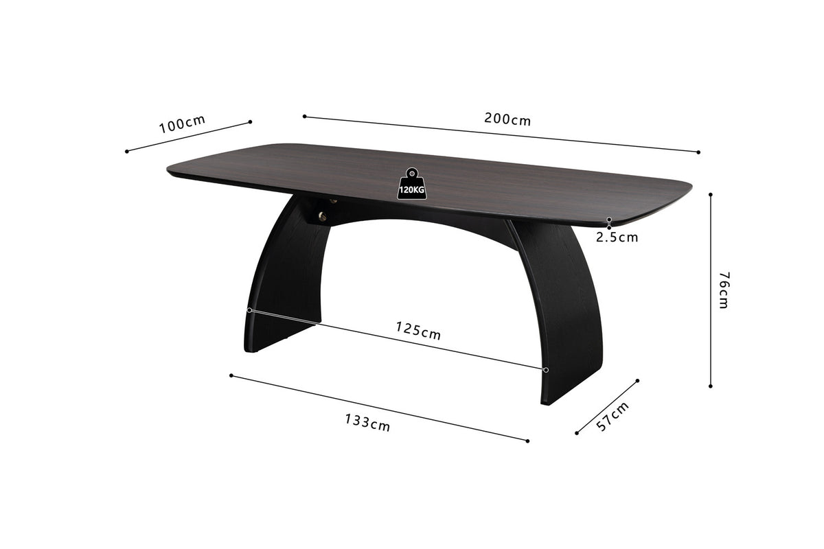 Rousseau - Table à manger Terra - Mélaminé Chêne taupe - Pied Noir - 76 x 200 x 100 cm