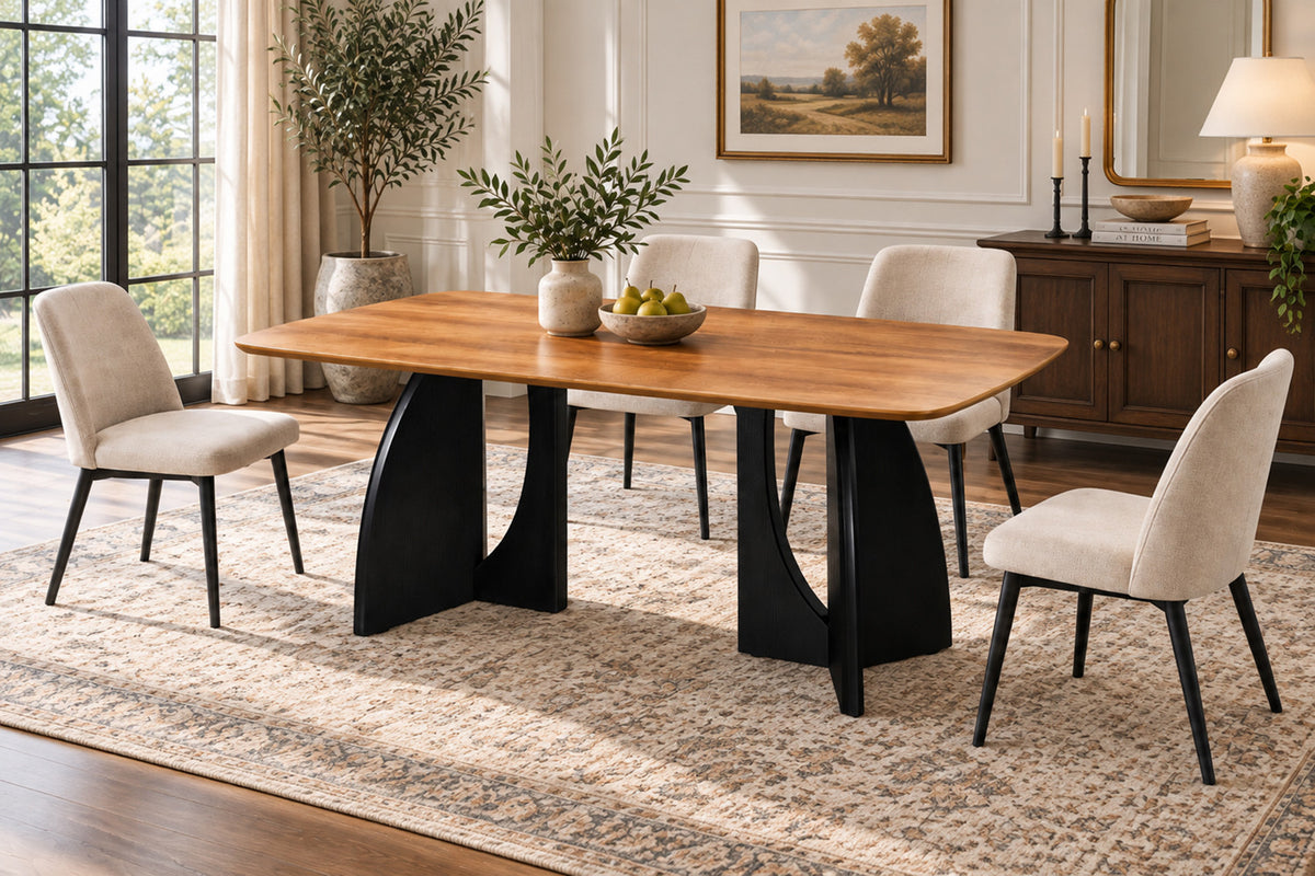 Rousseau - Table à manger Dune - Mélaminé Chêne naturel - Pied Noir - 76 x 200 x 100 cm
