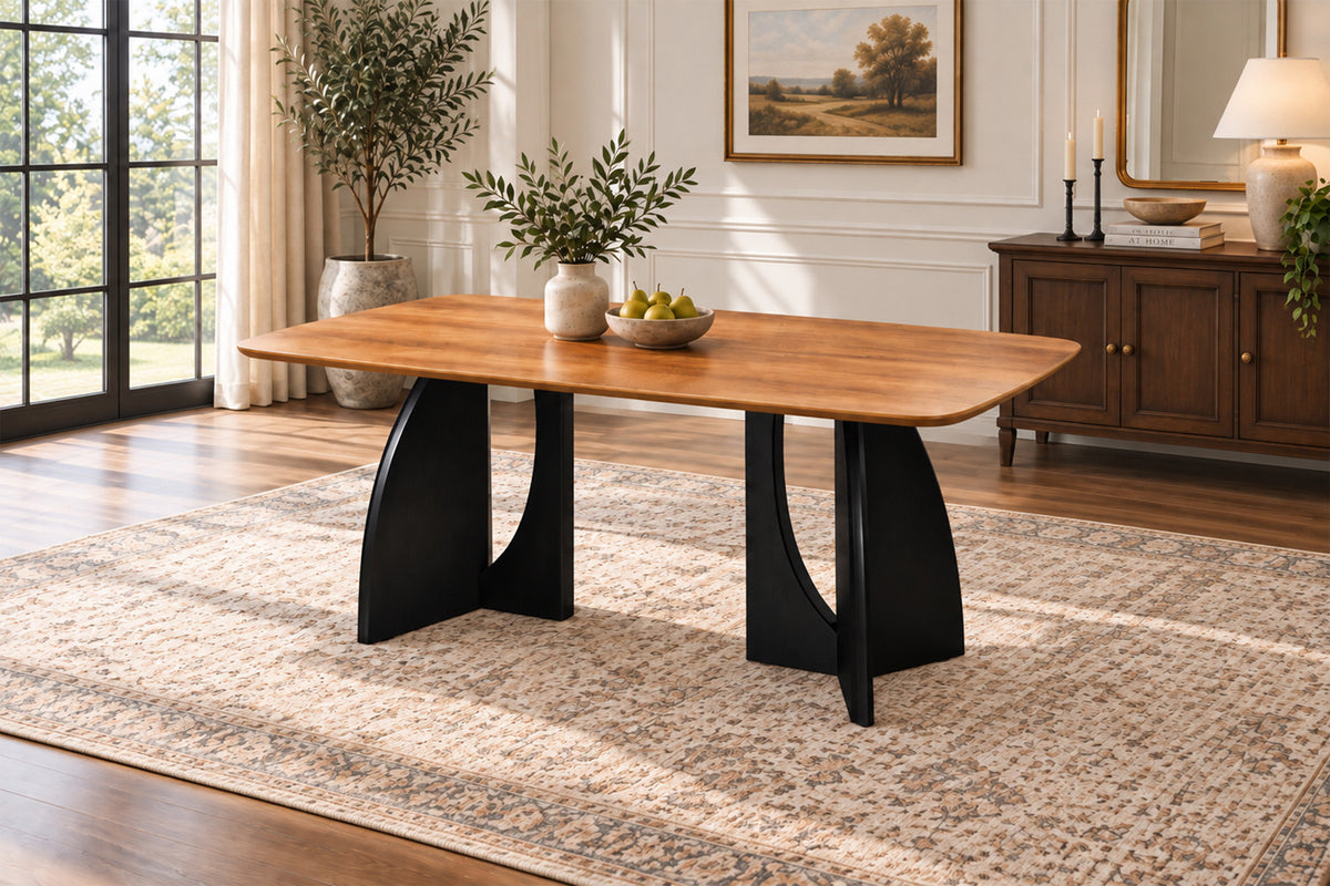 Rousseau - Table à manger Dune - Mélaminé Chêne naturel - Pied Noir - 76 x 200 x 100 cm