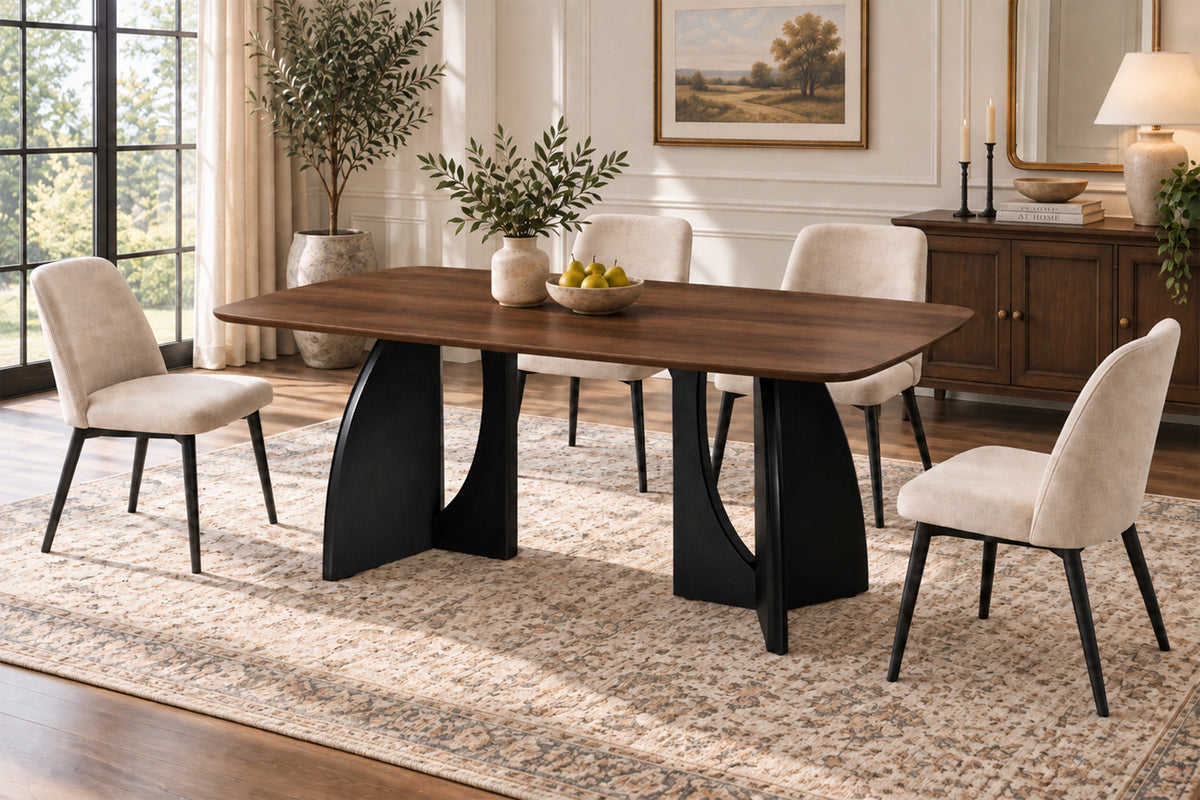 Rousseau - Table à manger Dune - Mélaminé Chêne noyer - Pied Noir - 76 x 200 x 100 cm