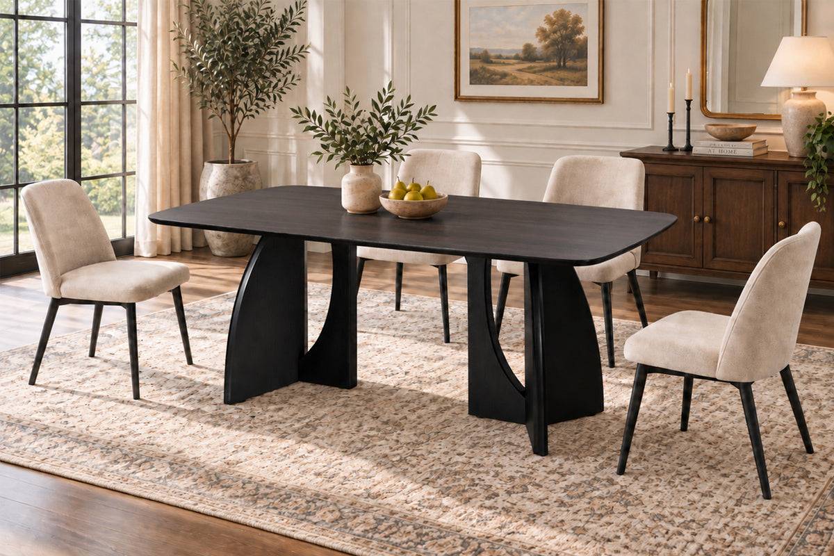 Rousseau - Table à manger Dune - Mélaminé Chêne taupe - Pied Noir - 76 x 200 x 100 cm