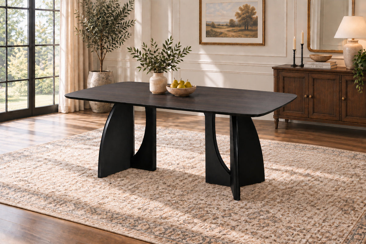 Rousseau - Table à manger Dune - Mélaminé Chêne taupe - Pied Noir - 76 x 200 x 100 cm