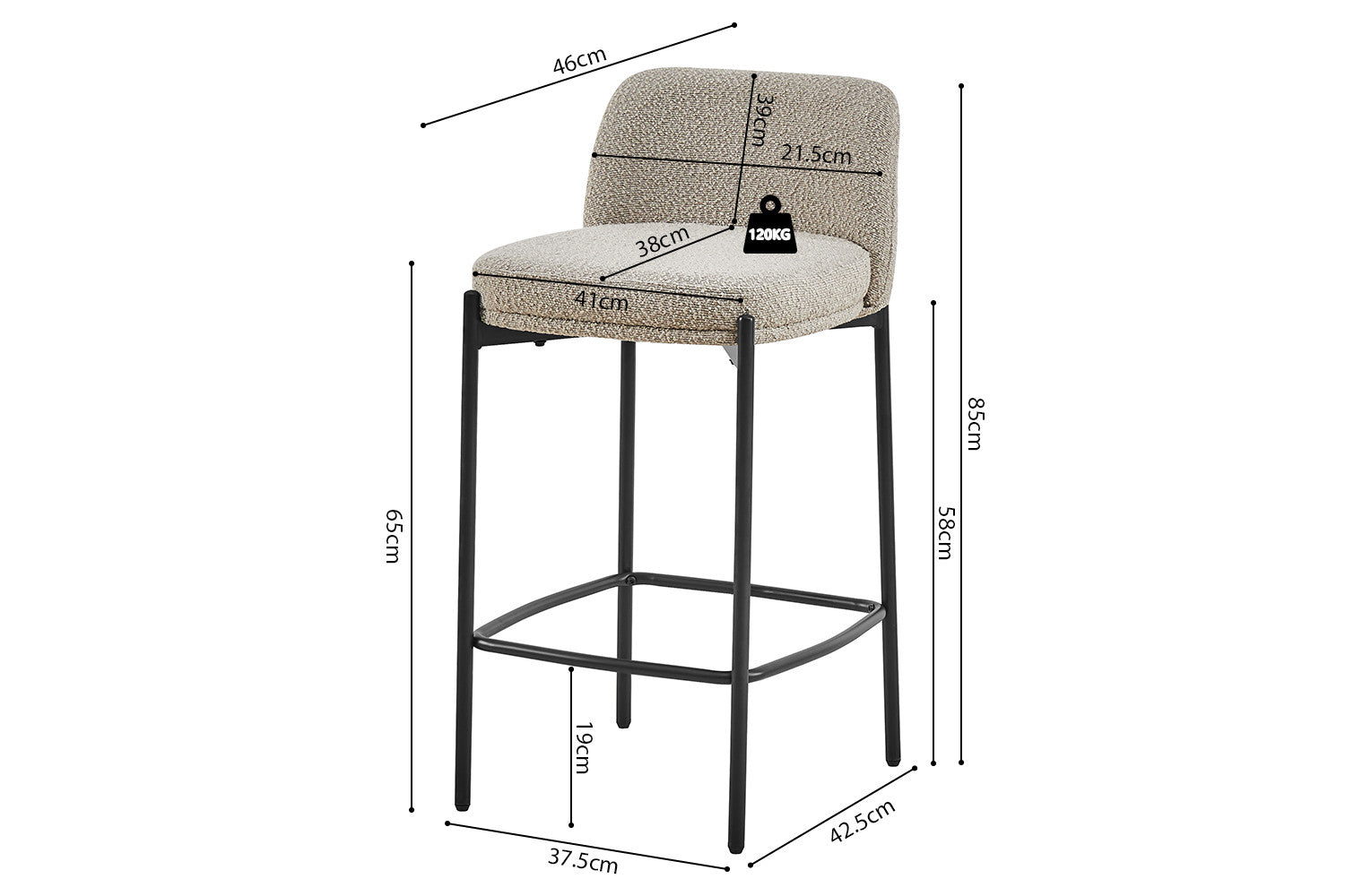 Rousseau - Barstoel Ella Stof Zand - 85x37.5x46 cm