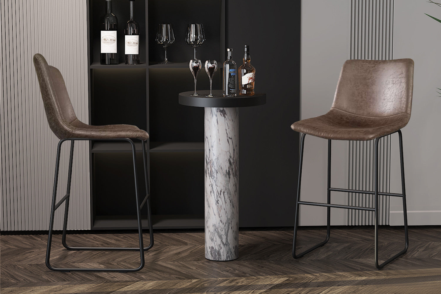 Rousseau - Counterstoel Mancia - PU Donkerbruin - 93x48x56 cm