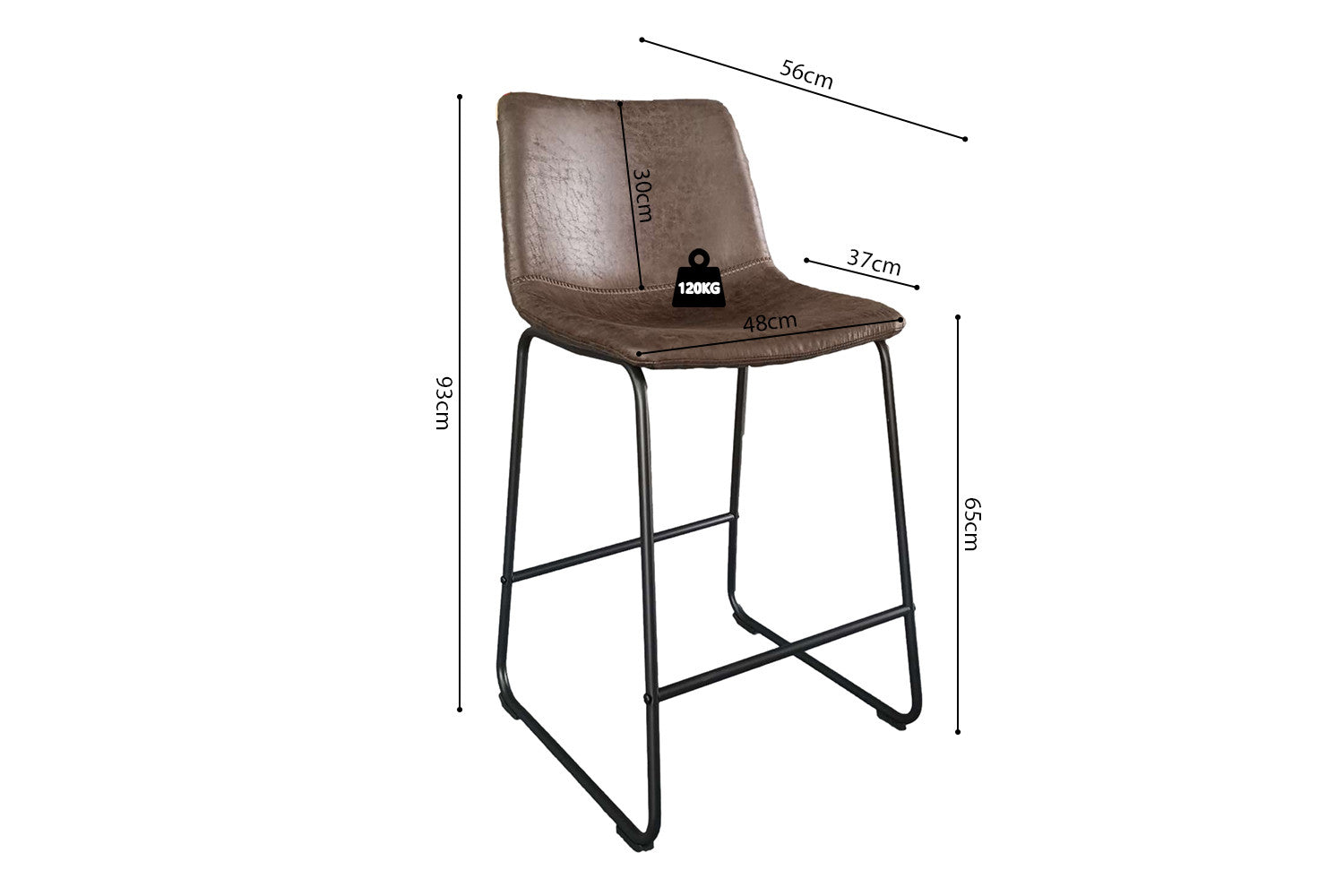 Rousseau - Counterstoel Mancia - PU Donkerbruin - 93x48x56 cm