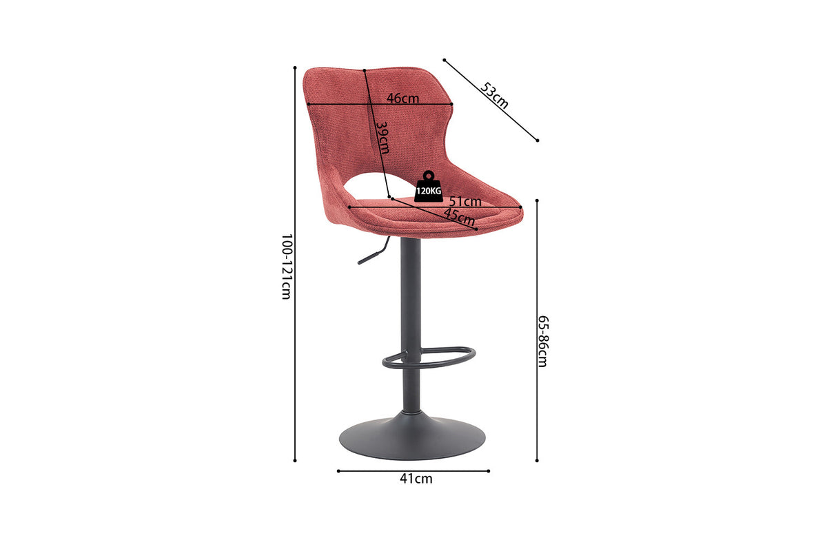 Rousseau - Barkruk Mori - Stof Rood - 100-121 x 51 x 53 cm