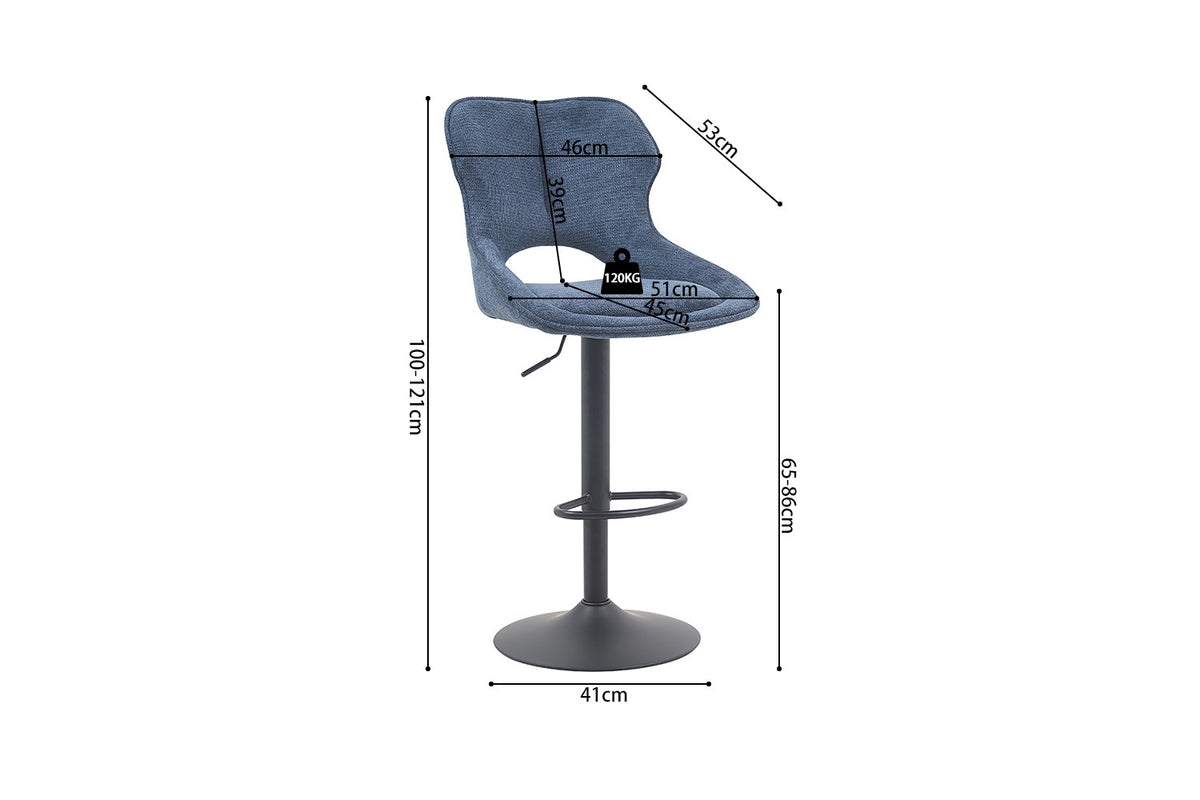 Rousseau - Tabouret de bar Mori - Tissu Bleu - 100-121 x 51 x 53 cm