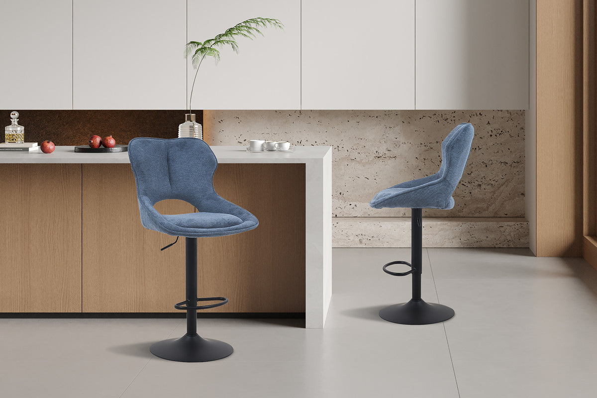 Rousseau - Tabouret de bar Mori - Tissu Bleu - 100-121 x 51 x 53 cm