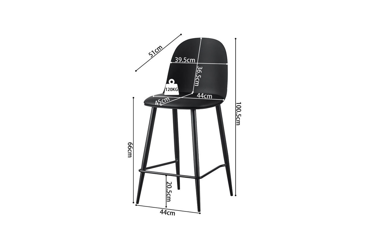 Rousseau - Tabouret de bar Jasmin - PP avec coussin PU Noir - 100.5 x 44 x 51 cm