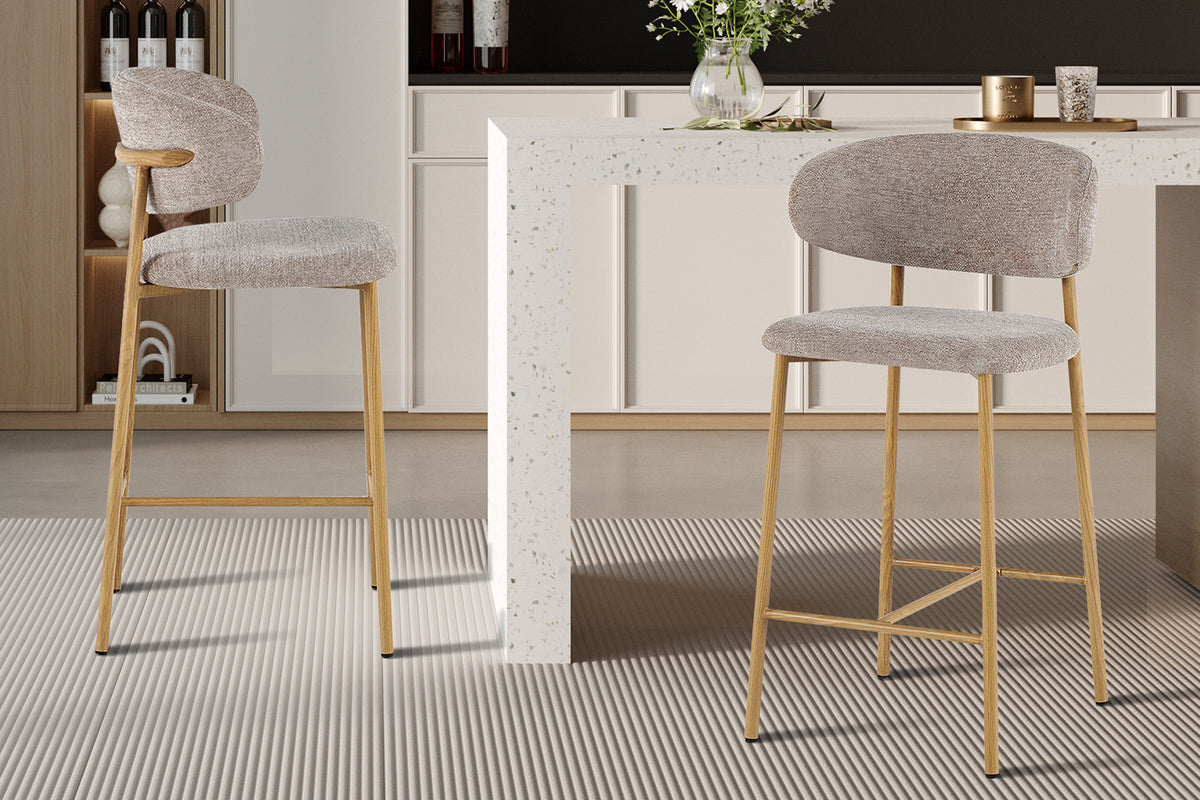 NOUVEAU - Chaise de comptoir 'Coco' Naturel - Tissu Raven 30 Sable
