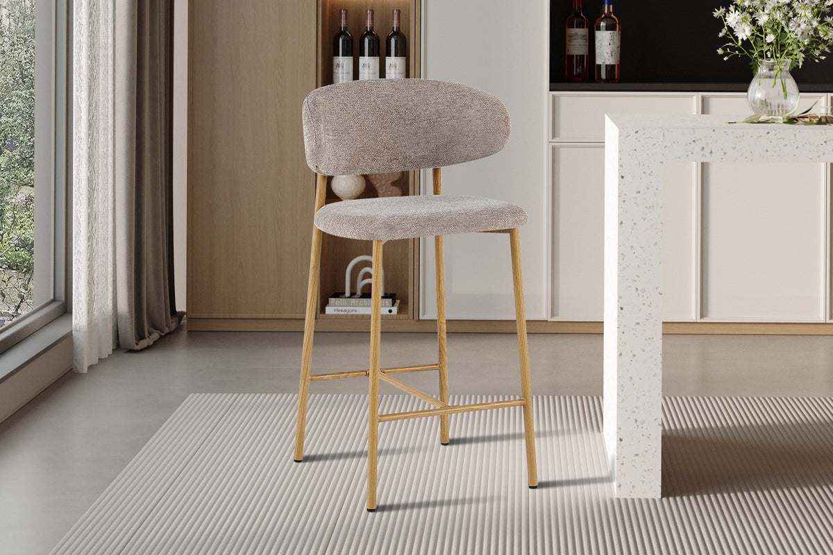 NOUVEAU - Chaise de comptoir 'Coco' Naturel - Tissu Raven 30 Sable