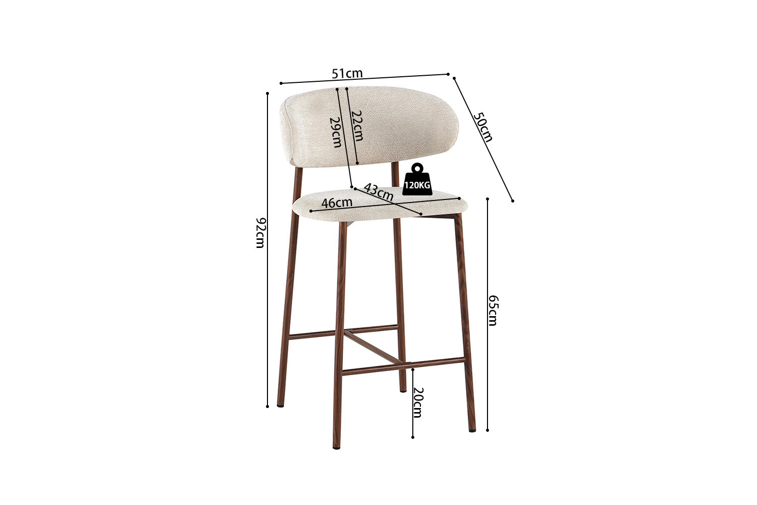 NIEUW - Counterstoel 'Coco' Walnoot - Stof Raven 24 Beige