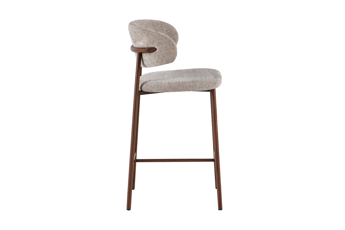 NOUVEAU - Chaise de bar 'Coco' Noyer - Tissu Raven 30 Sable