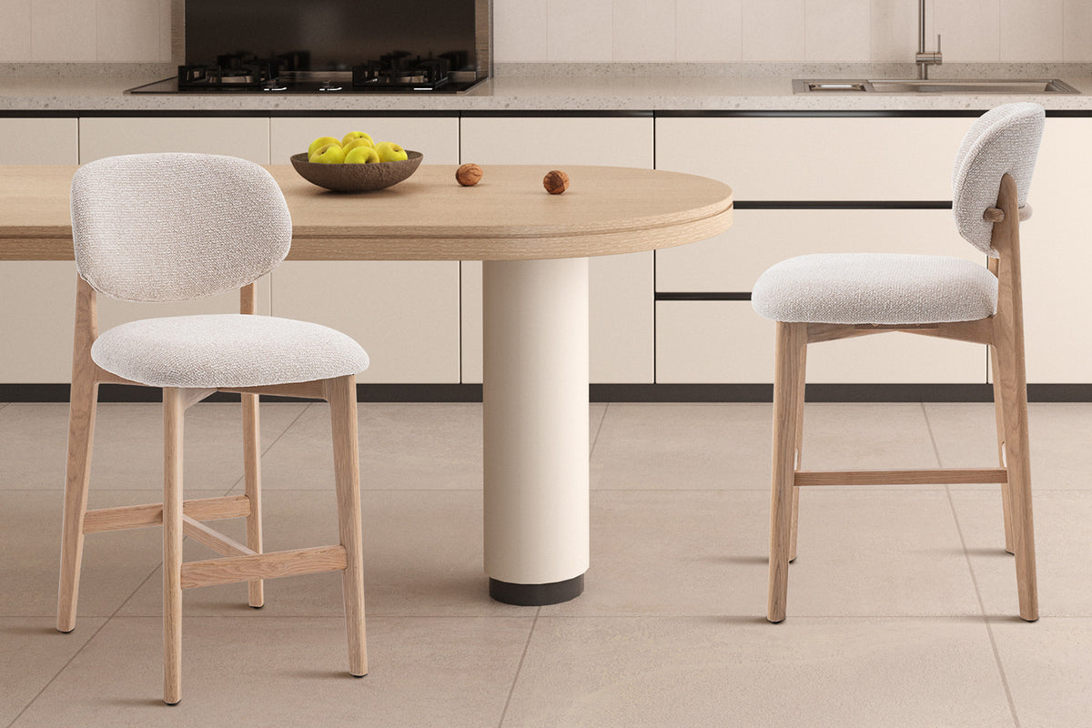 Rousseau - Counterstoel Carmen - Naturel Eik - Stof Beige - 94.5 x 47 x 56.5 cm