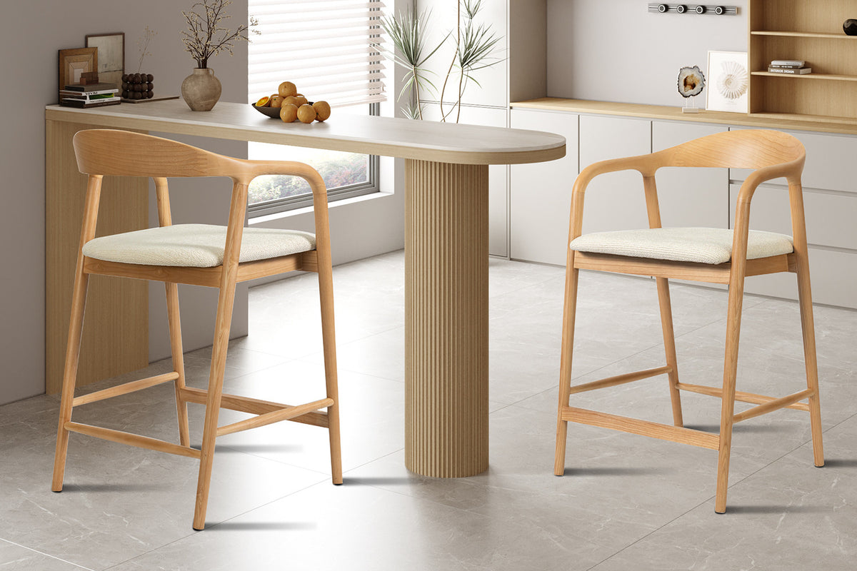 Rousseau - Counterstoel Claire - Essenhout Naturel - Stof Beige - 94.5 x 55.5 x 57.5 cm