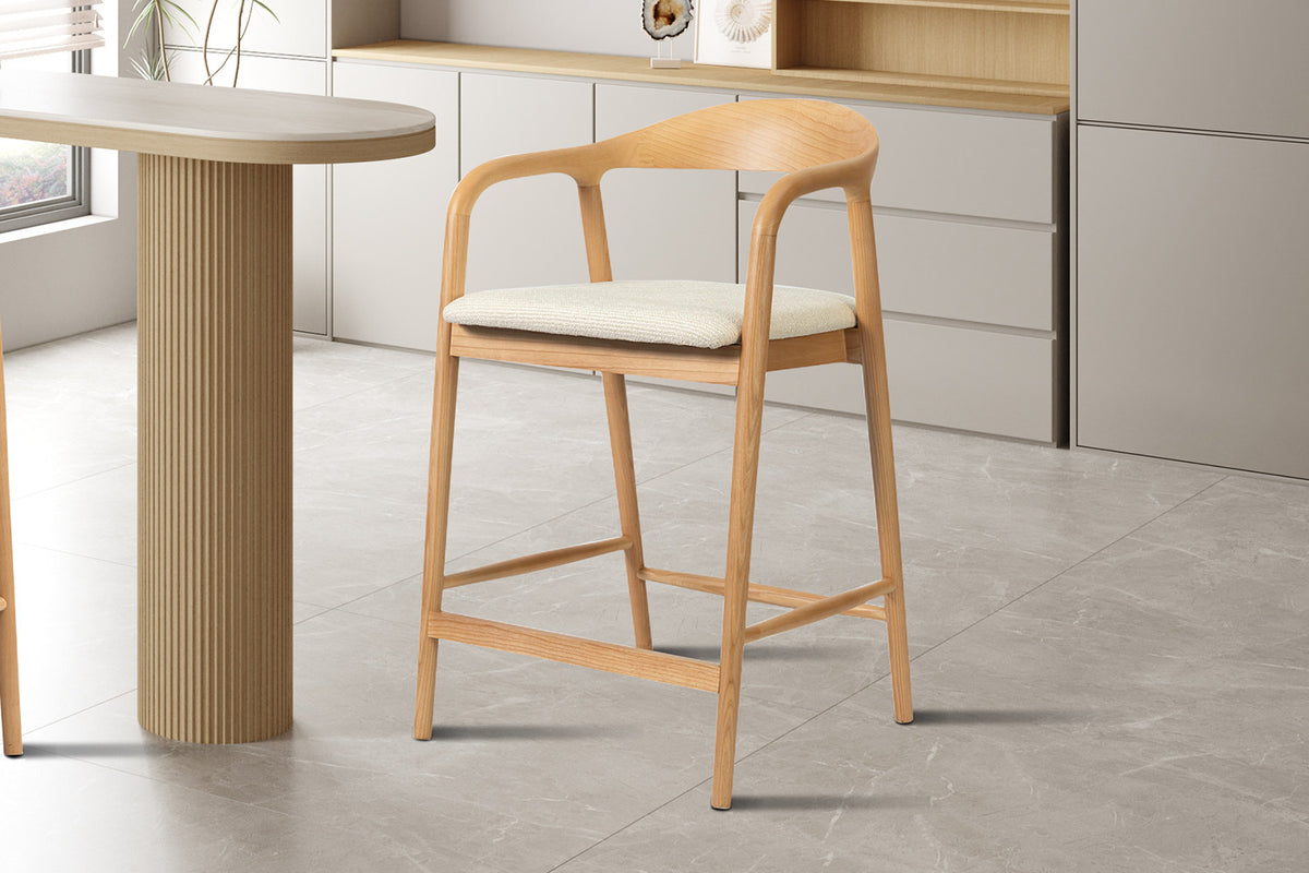Rousseau - Counterstoel Claire - Essenhout Naturel - Stof Beige - 94.5 x 55.5 x 57.5 cm