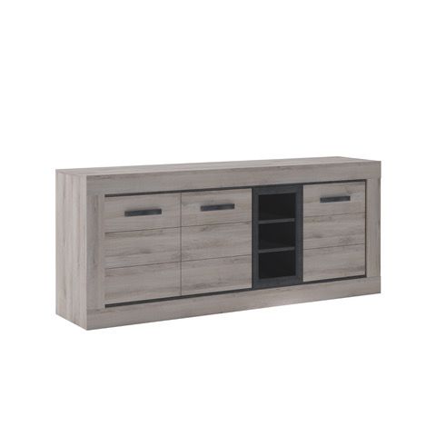 Image of Dressoir Davidoff - Grijze Eik/Zwart - 223x94x51cm. Ga voor trendy Davidoff woon- of eetkamer meubilair! Dit woonkamer meubelen kenmerkt zich door ee...