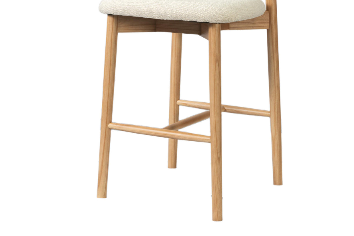 Rousseau - Chaise de comptoir Clara - Frêne naturel - Tissu Beige - 97 x 50 x 56 cm