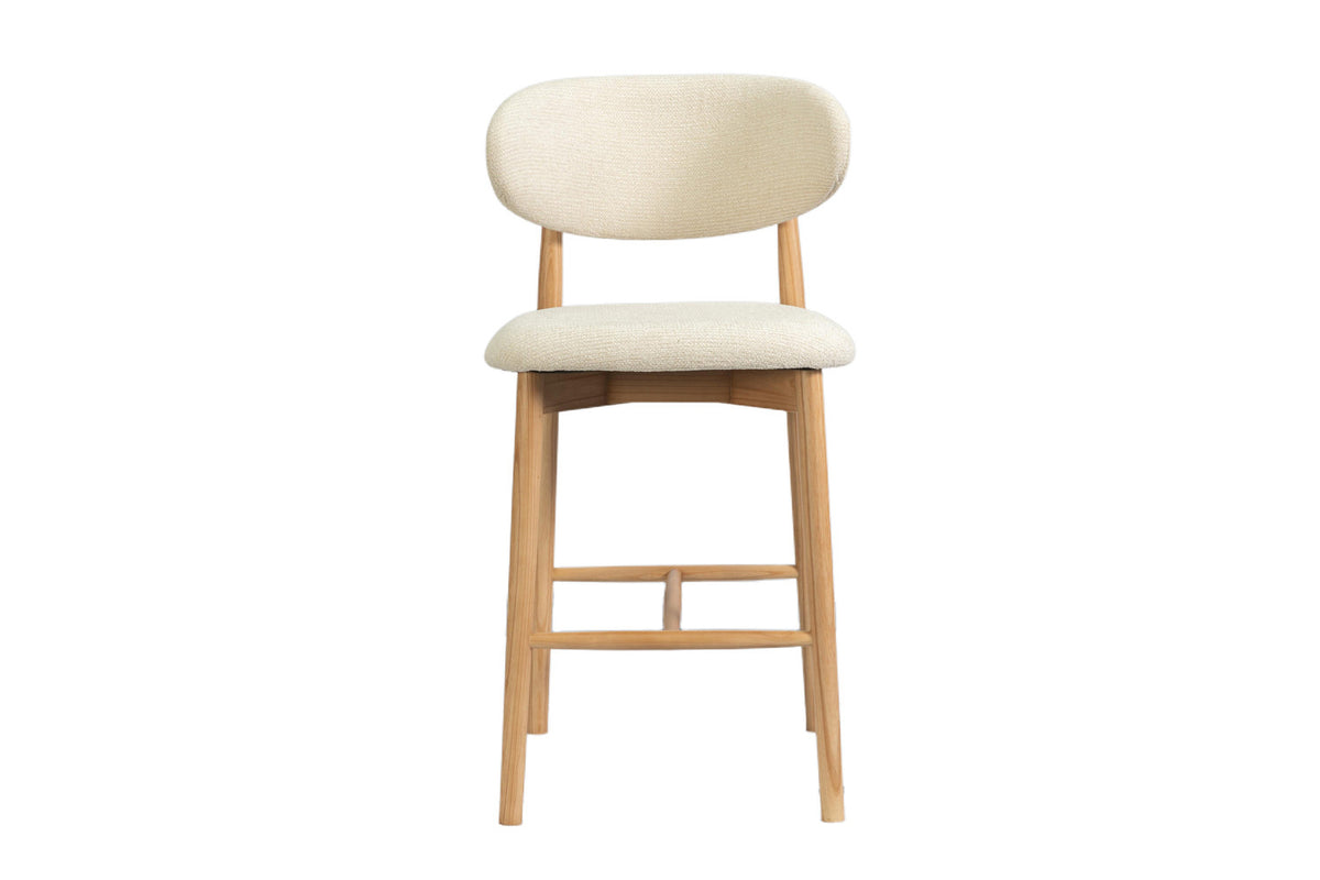 Rousseau - Chaise de comptoir Clara - Frêne naturel - Tissu Beige - 97 x 50 x 56 cm