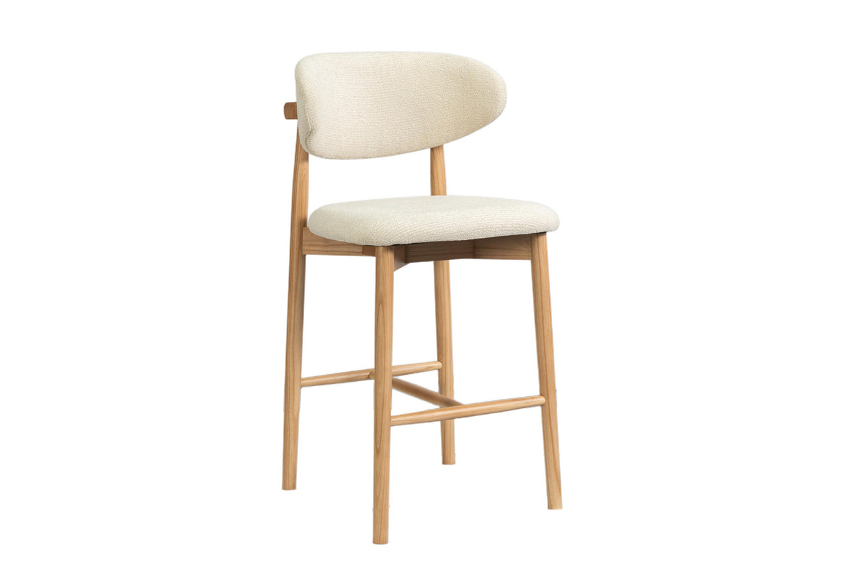 Rousseau - Chaise de comptoir Clara - Frêne naturel - Tissu Beige - 97 x 50 x 56 cm