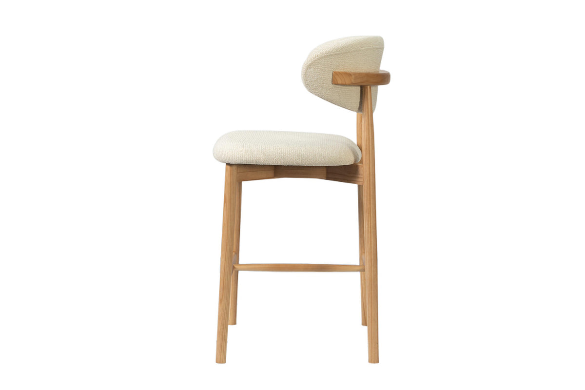 Rousseau - Chaise de comptoir Clara - Frêne naturel - Tissu Beige - 97 x 50 x 56 cm