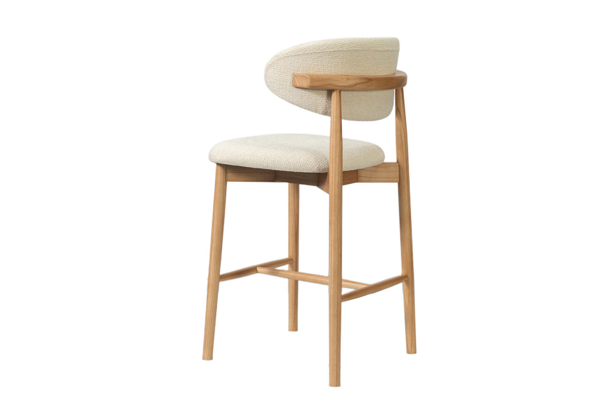 Rousseau - Chaise de comptoir Clara - Frêne naturel - Tissu Beige - 97 x 50 x 56 cm