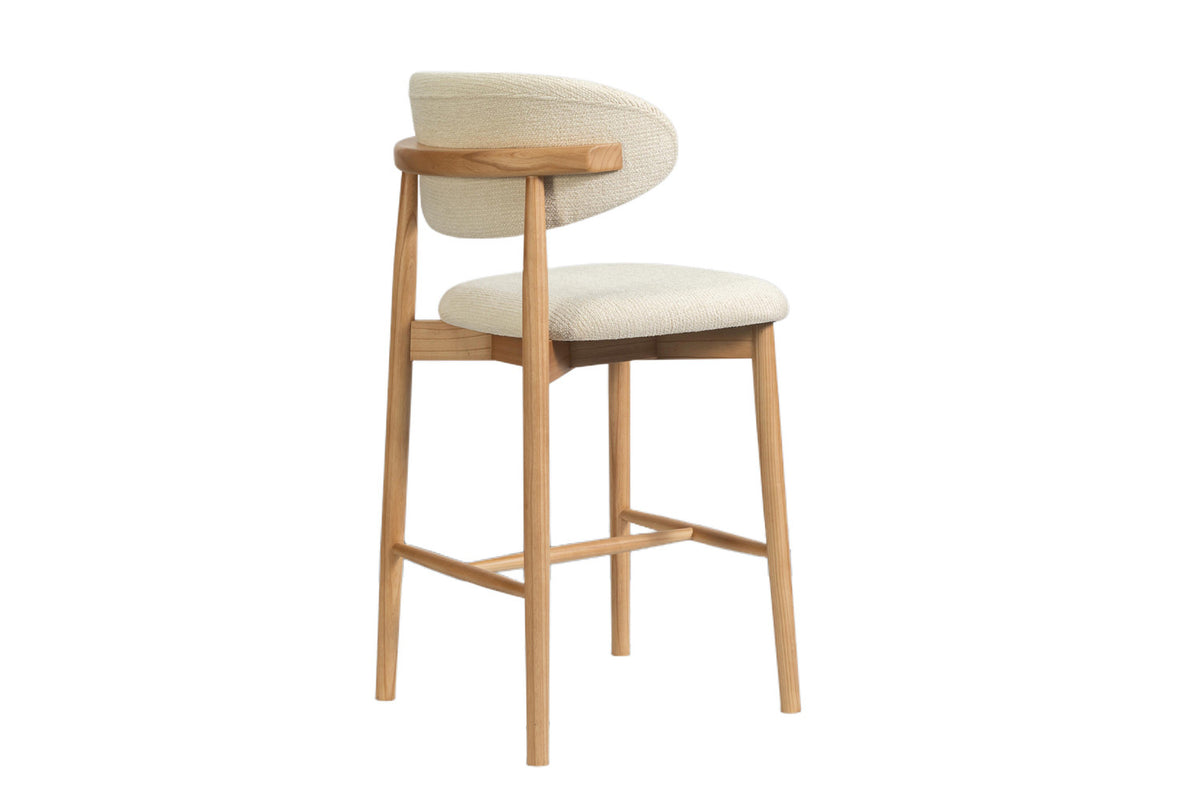 Rousseau - Chaise de comptoir Clara - Frêne naturel - Tissu Beige - 97 x 50 x 56 cm