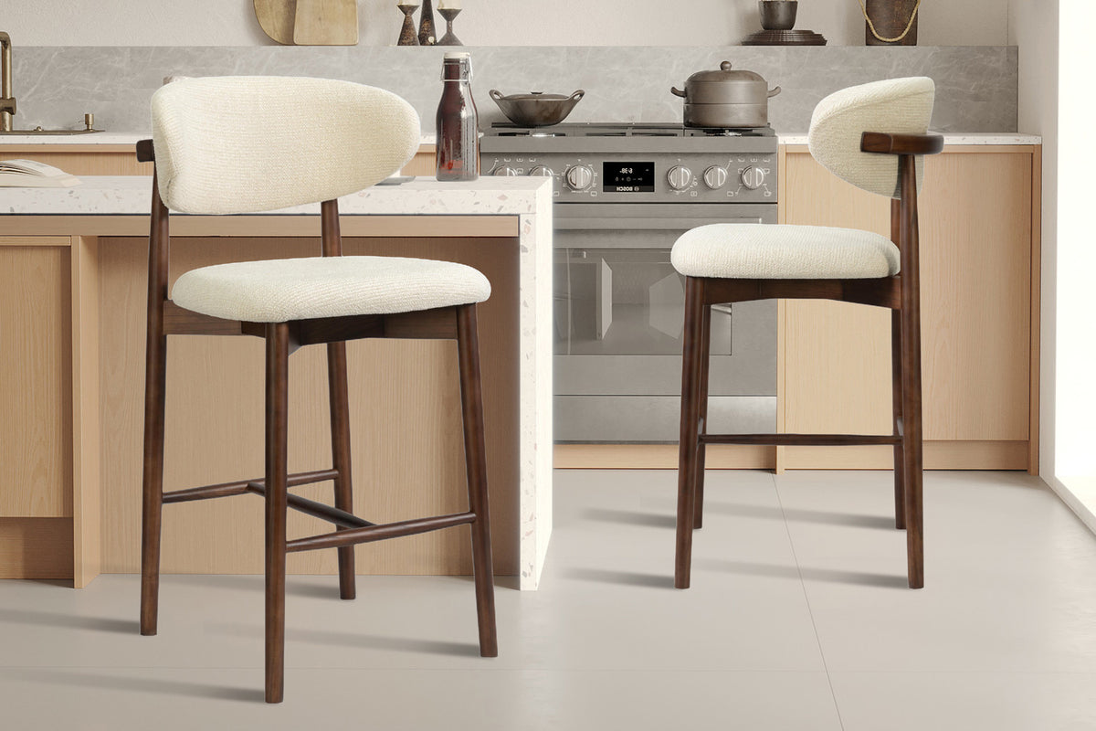 Rousseau - Counterstoel Clara - Essenhout Walnoot - Stof Beige - 97 x 50 x 56 cm