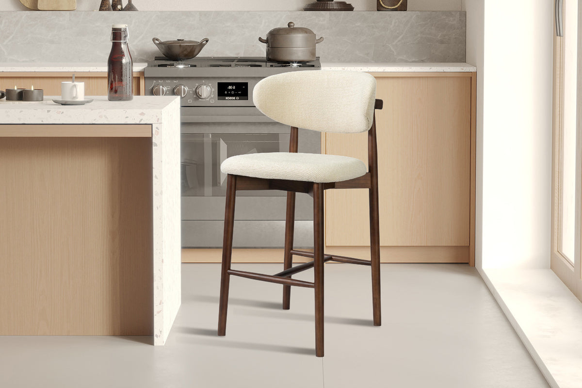 Rousseau - Counterstoel Clara - Essenhout Walnoot - Stof Beige - 97 x 50 x 56 cm