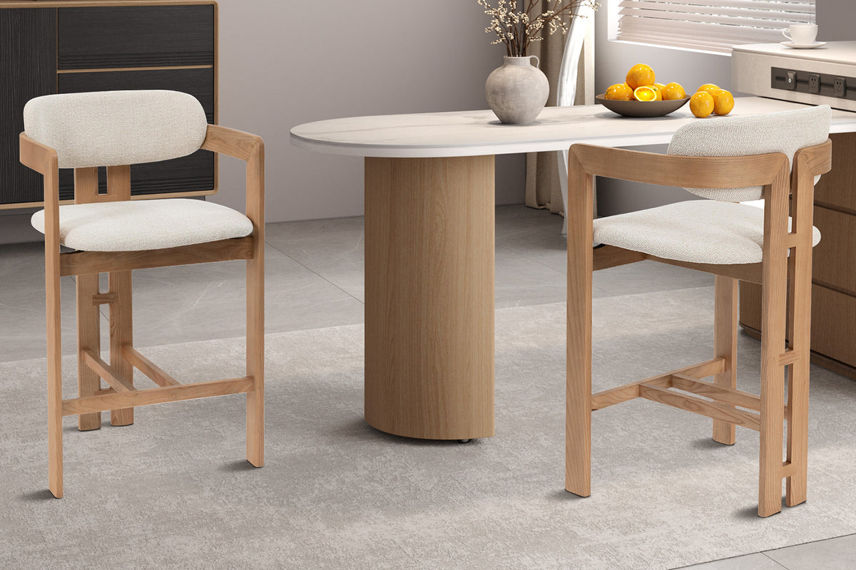 Rousseau - Counterstoel Camille - Essenhout Naturel - Stof Beige - 95 x 56 x 52 cm