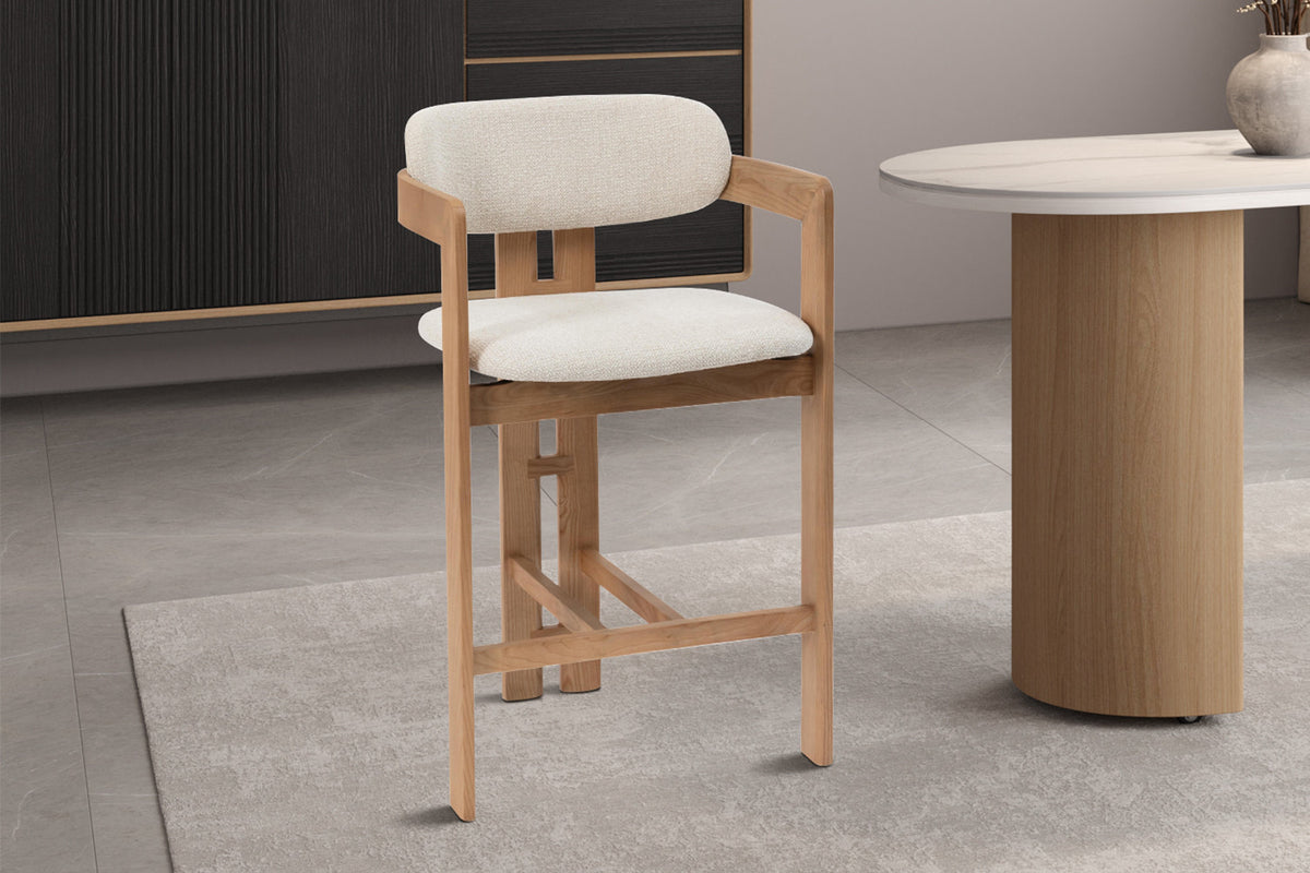 Rousseau - Counterstoel Camille - Essenhout Naturel - Stof Beige - 95 x 56 x 52 cm