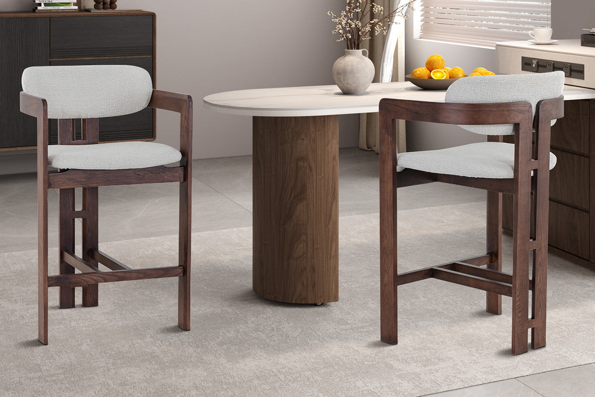 Rousseau - Barstoel Camille - Essenhout Walnoot - Stof Beige - 95 x 56 x 52 cm