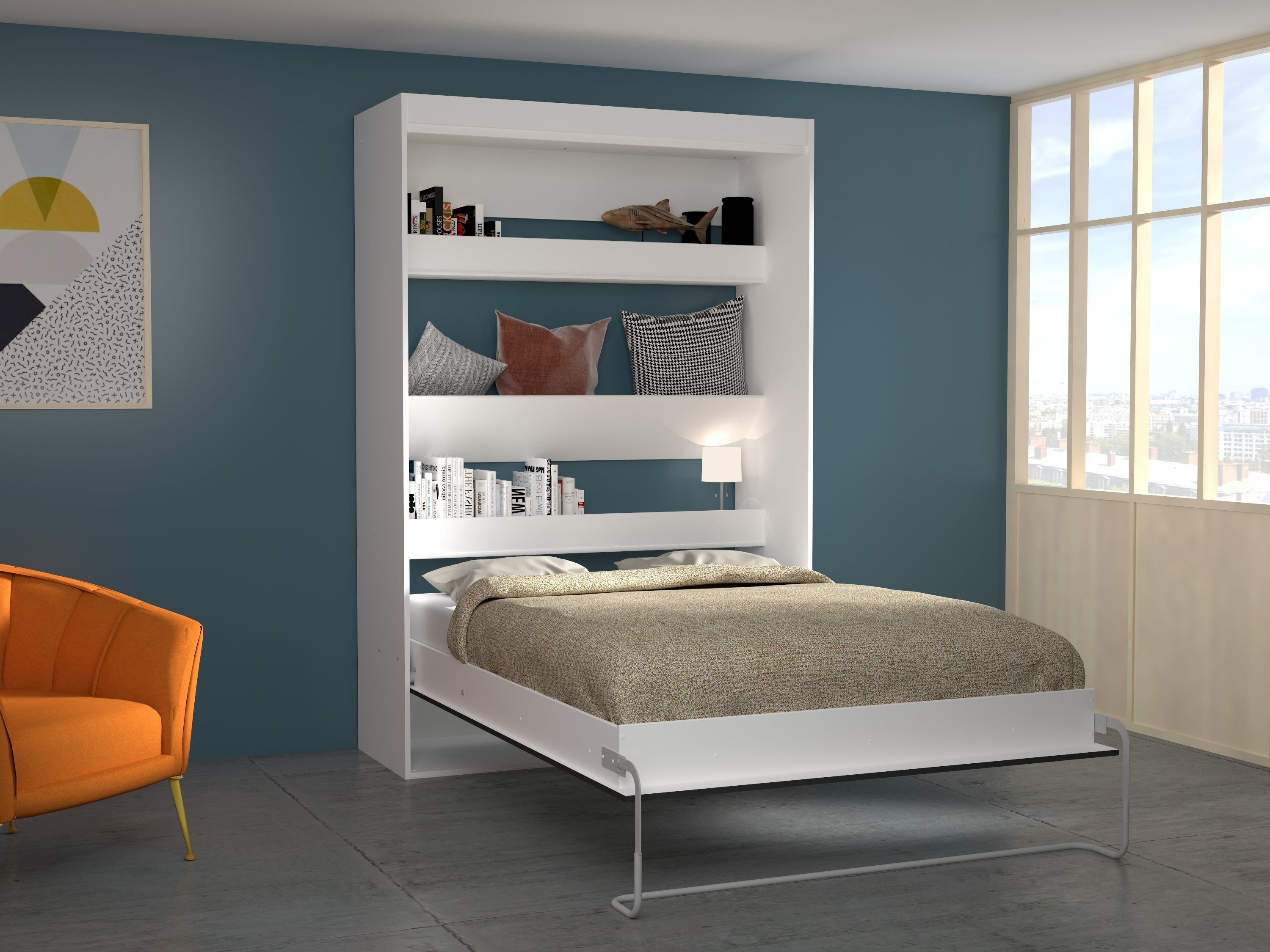 ASP - BEDKAST - OPKLAPBED - Witte decor - h225 x b152 x d58 cm