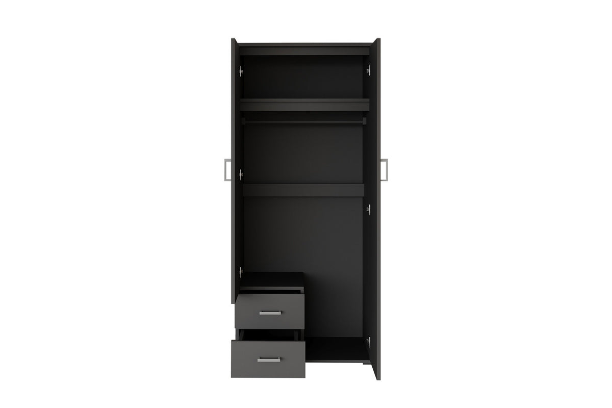 Rousseau - Armoire Marc - 2 portes avec miroir Gris foncé - 185 x 80 x 52 cm